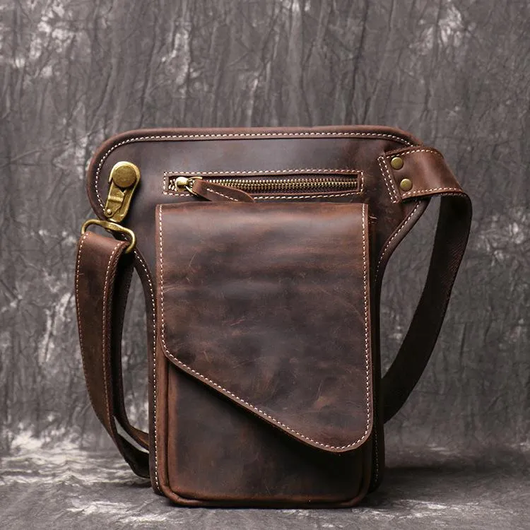 Brown MENS LEATHER FANNY PACK FOR MEN Coffee Drop Leg Bag BUMBAG WAIST BAGS