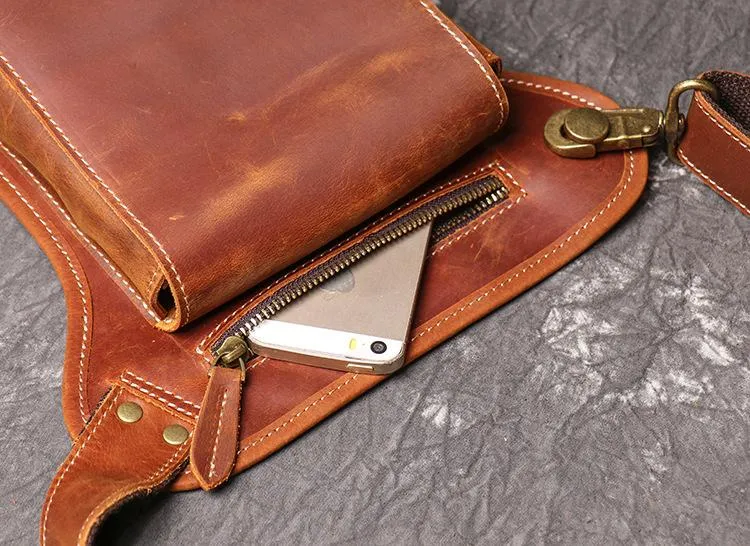 Brown MENS LEATHER FANNY PACK FOR MEN Coffee Drop Leg Bag BUMBAG WAIST BAGS