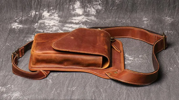 Brown MENS LEATHER FANNY PACK FOR MEN Coffee Drop Leg Bag BUMBAG WAIST BAGS