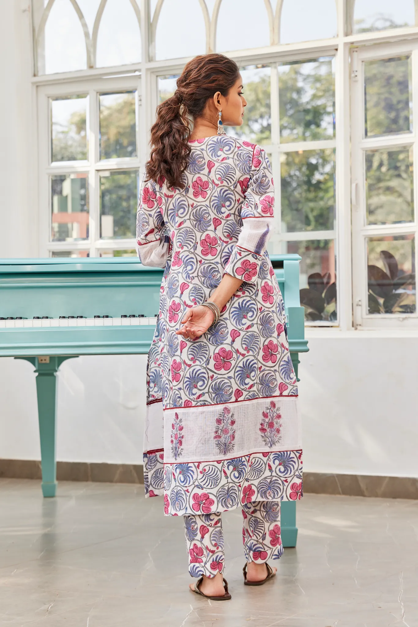 Butidar Hand Block Print Long Straight Kurta