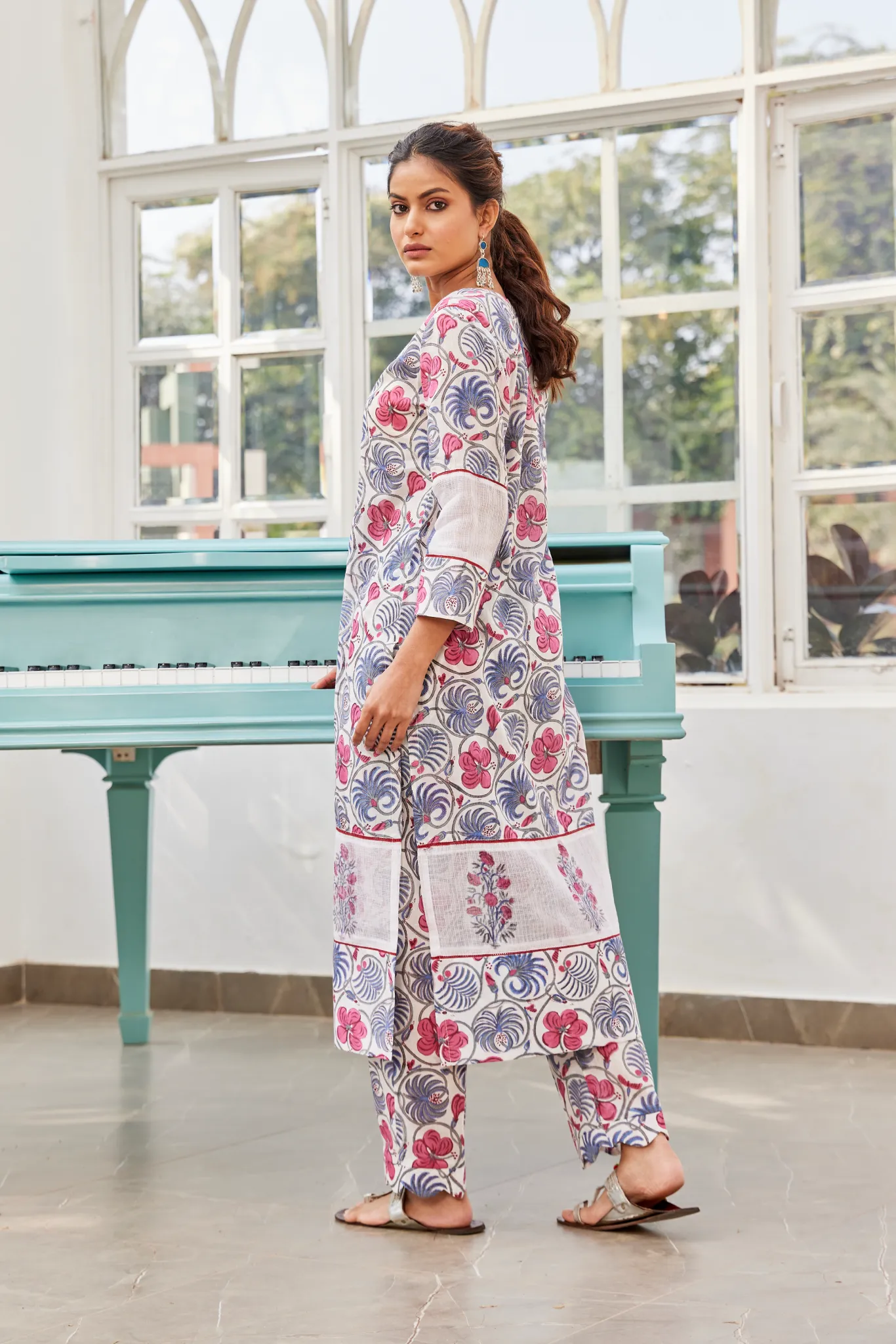 Butidar Hand Block Print Long Straight Kurta