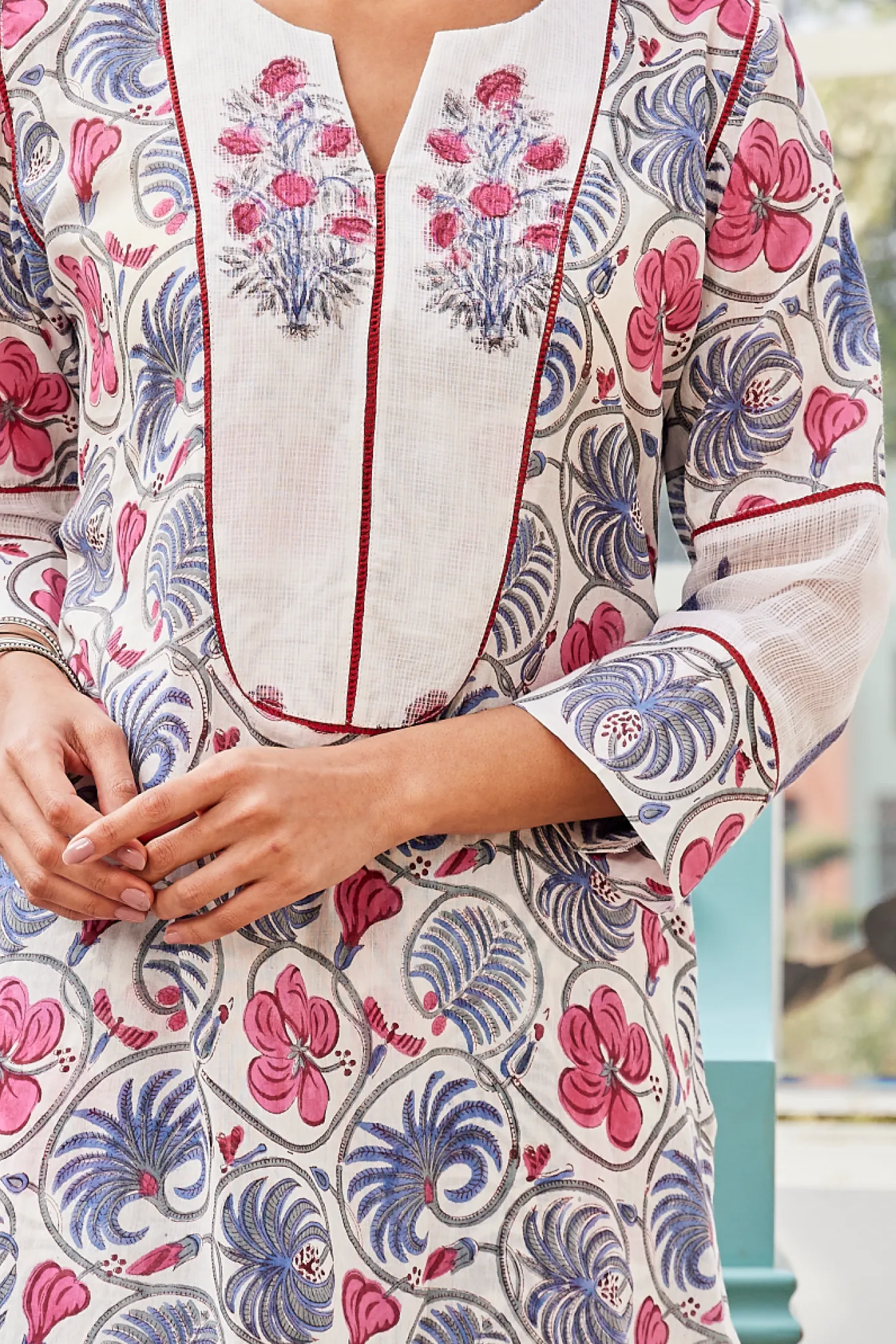 Butidar Hand Block Print Long Straight Kurta