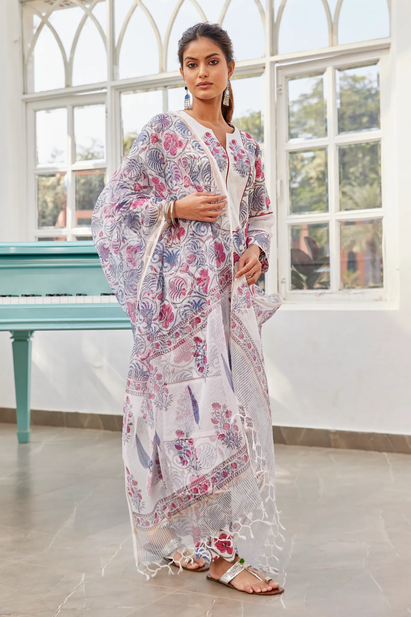 Butidar Hand Block Print Long Straight Kurta