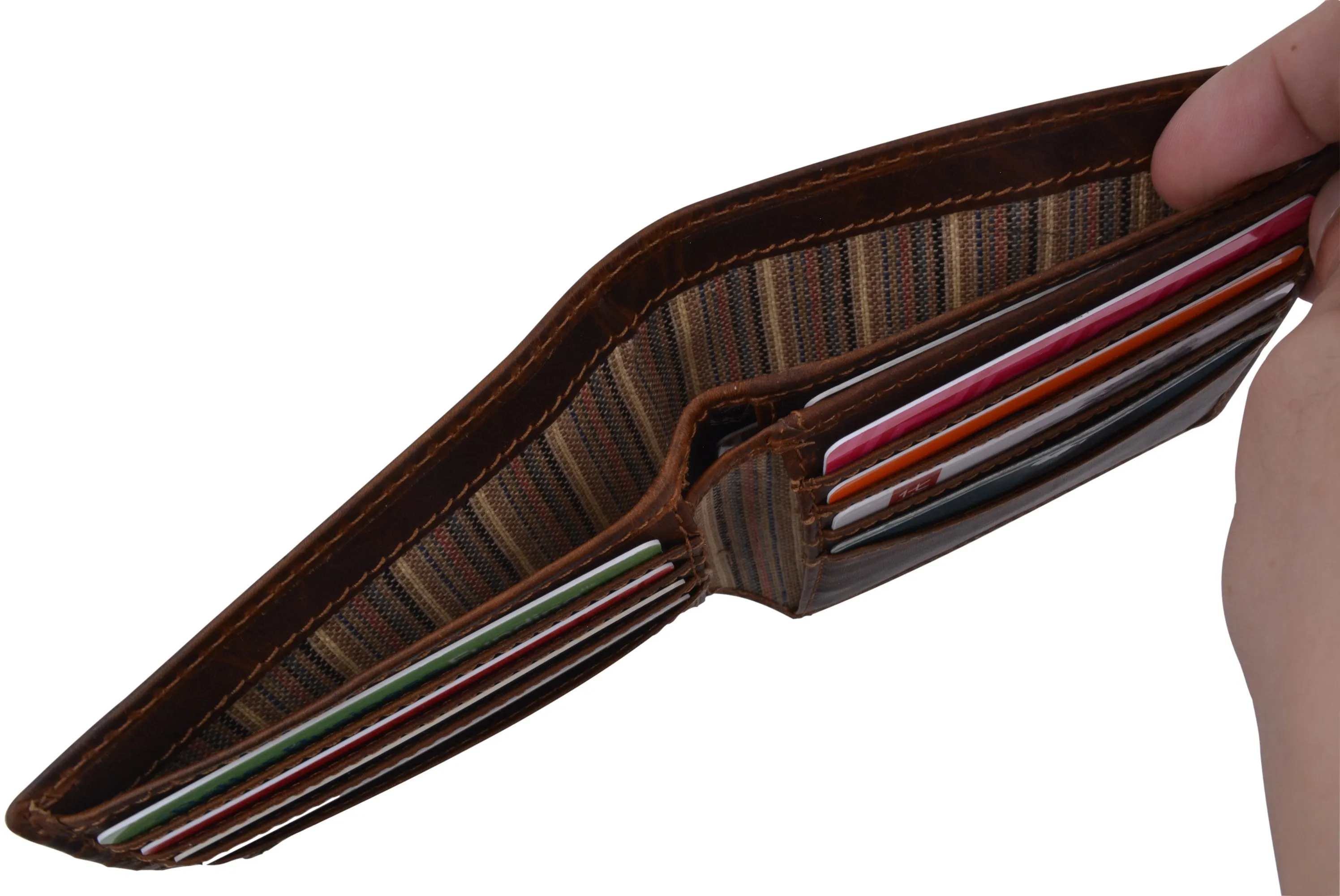 Cazoro Mens Distress Vintage Leather RFID Tested Credit Card ID Bifold Wallet 615002RHU