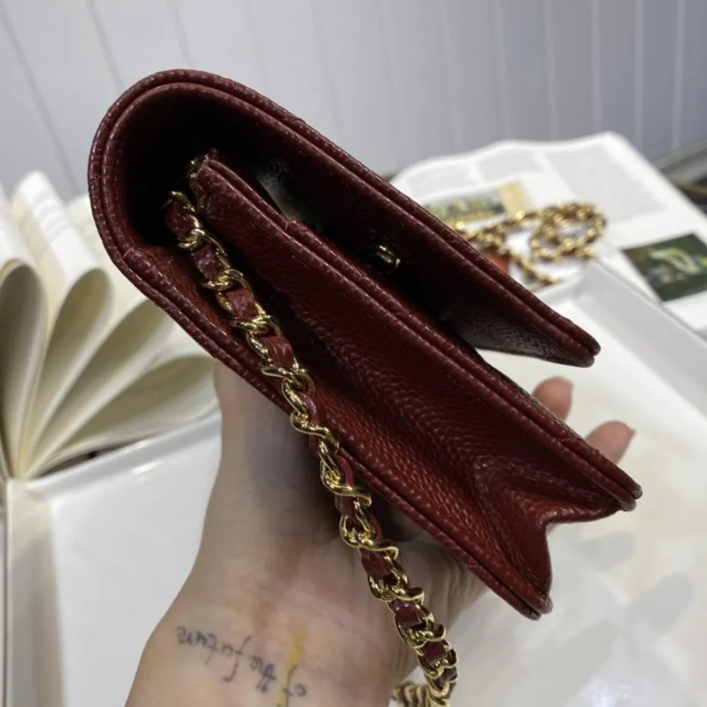 chanel Classic Wallet on chain Burgundy caviar