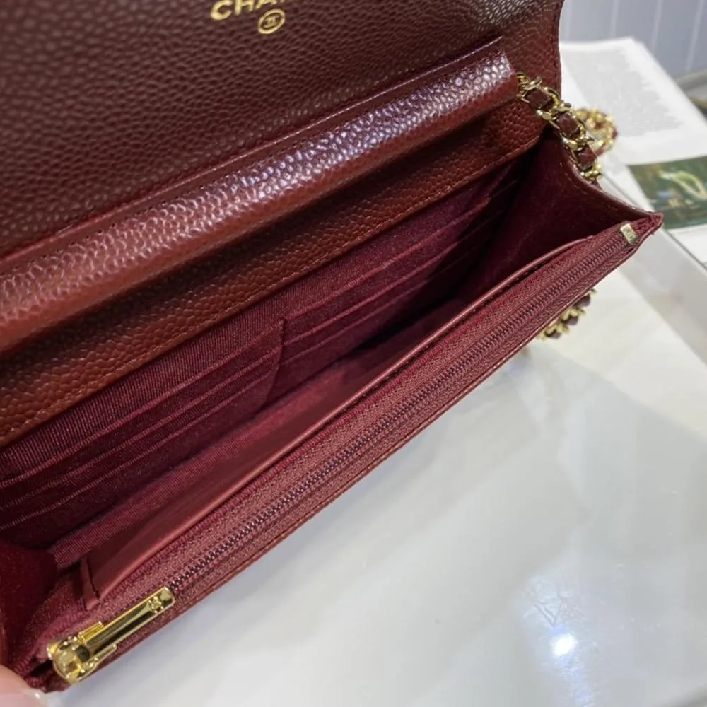 chanel Classic Wallet on chain Burgundy caviar