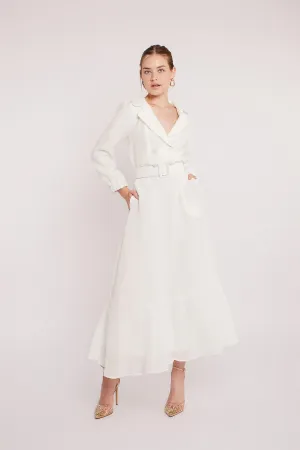 Chic Belted Dress - White