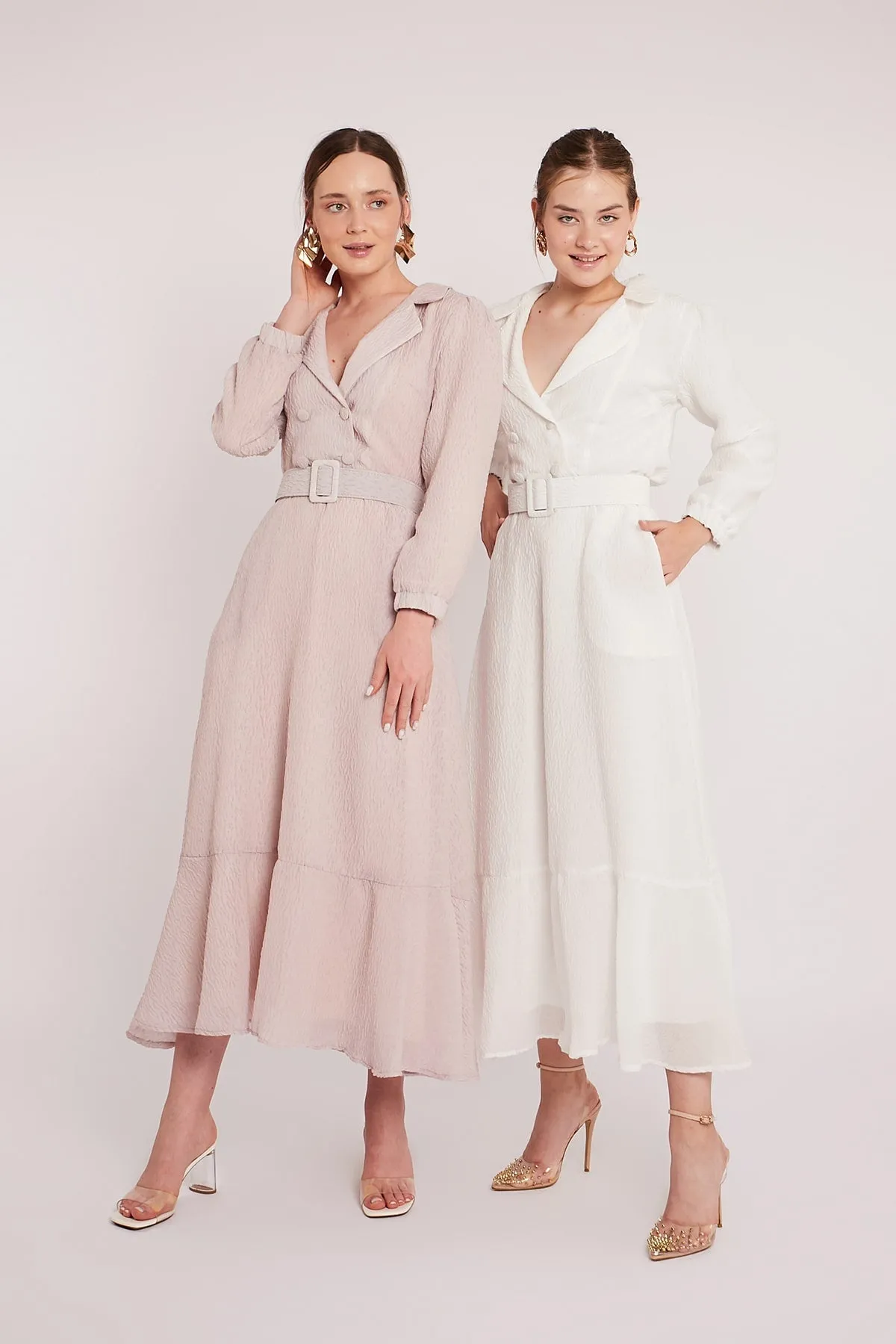 Chic Belted Dress - White