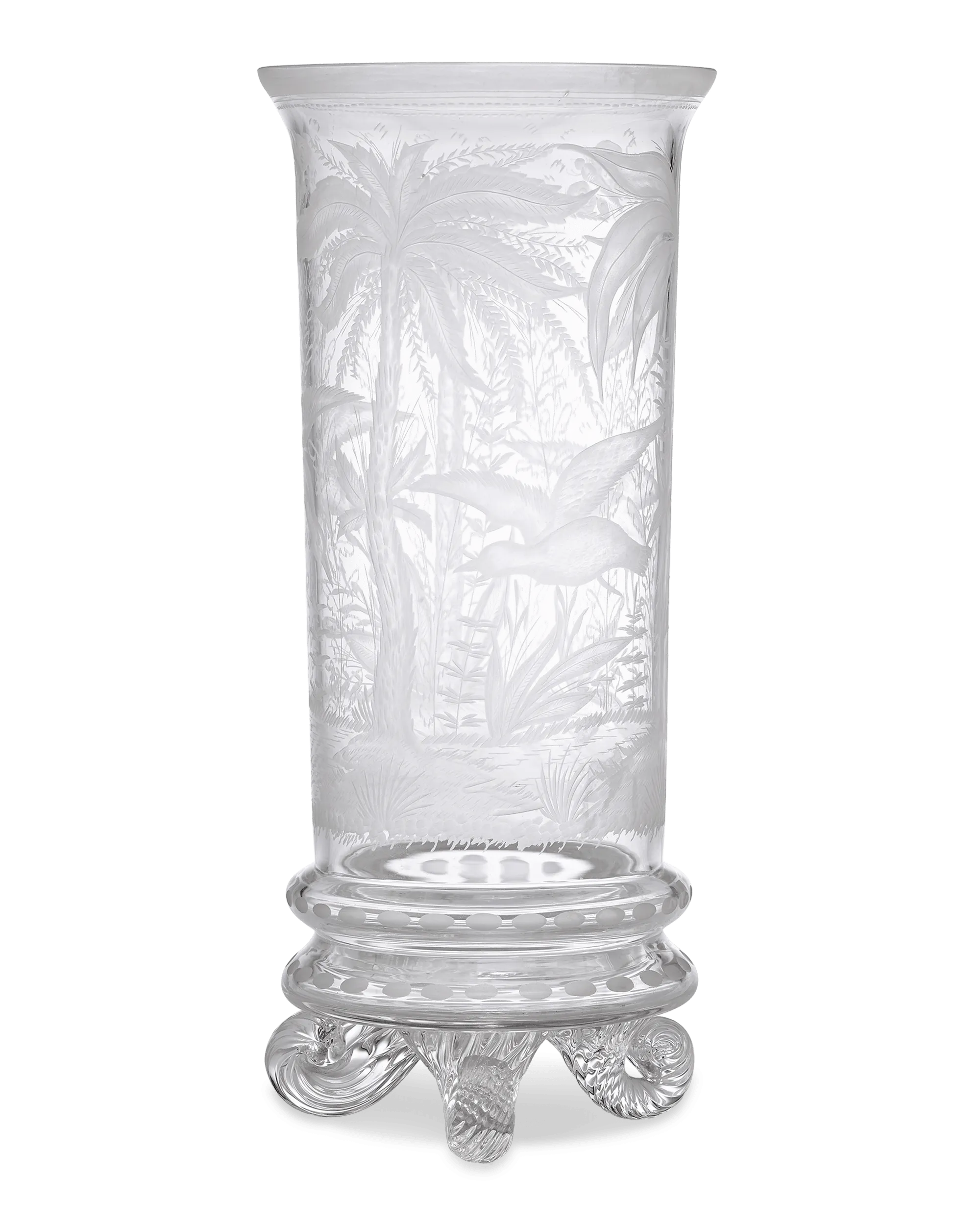Chinoiserie Engraved Glass Vase by Stevens & Williams