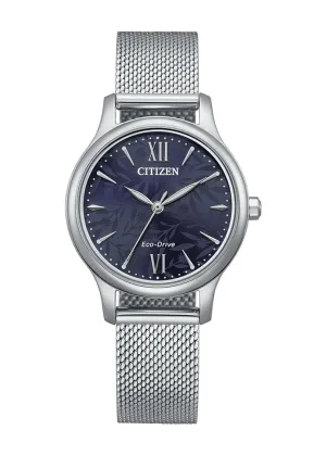 CITIZEN LADIES ECO DRIVE BLUE DIAL STAINLESS STEEL MESH EM0899-81L