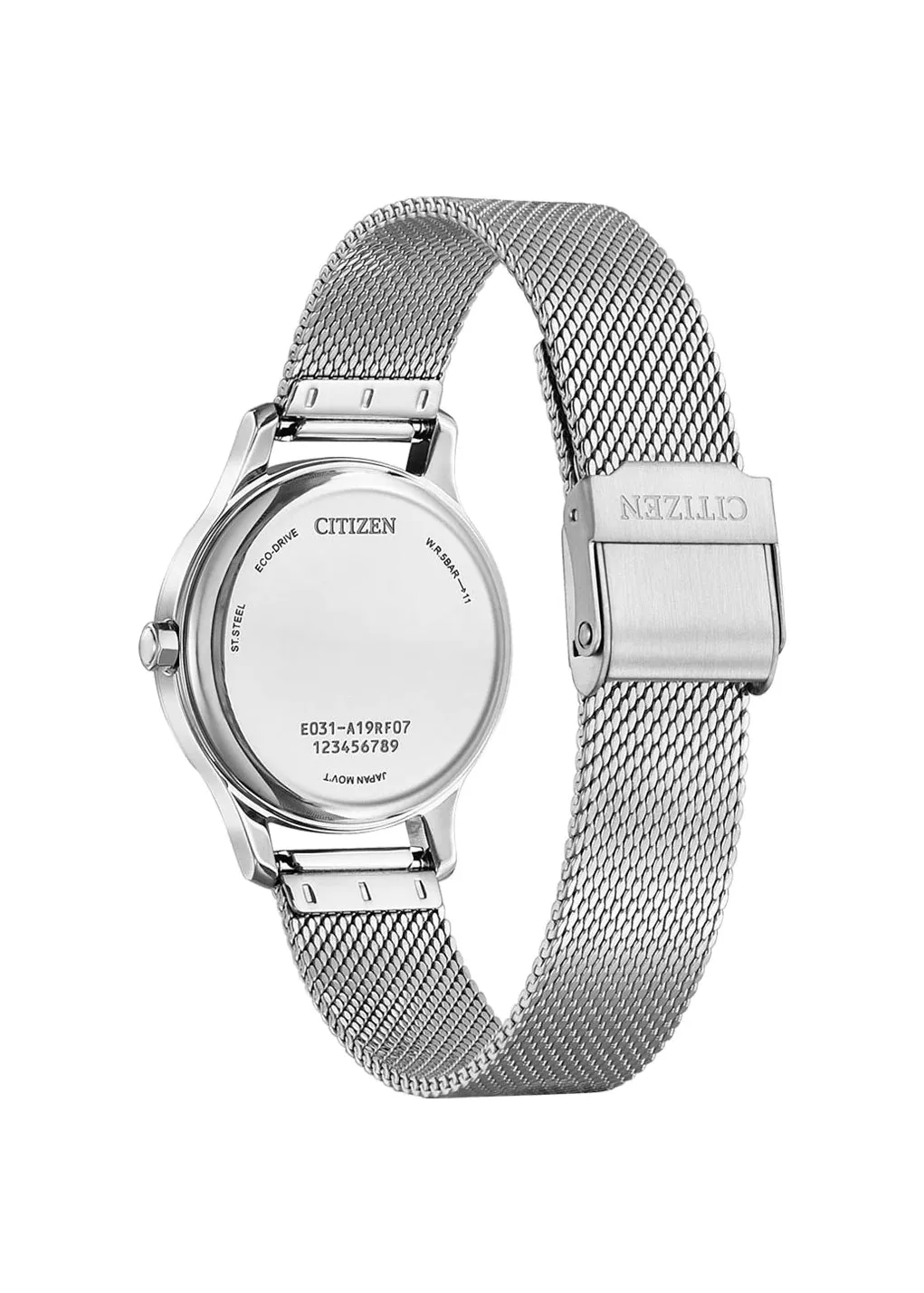 CITIZEN LADIES ECO DRIVE BLUE DIAL STAINLESS STEEL MESH EM0899-81L