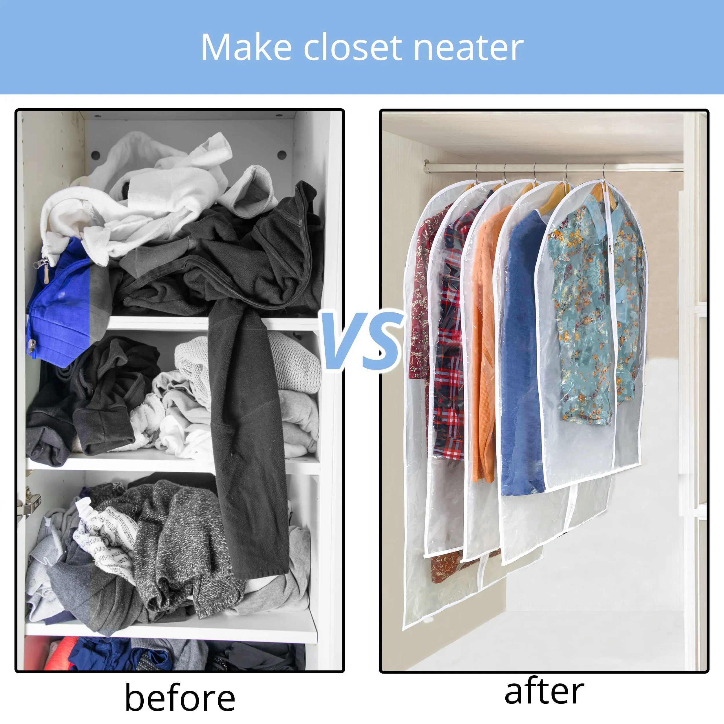 Clear Garment Bag Suit Bags for Closet Storage, Vinyl Garment Bags for Hanging Clothes, Coat Covers for Closet with Zipper and Plastic Garment Bags for Hanging Clothes - 24'' X 40''/6 Pack-12 Pack