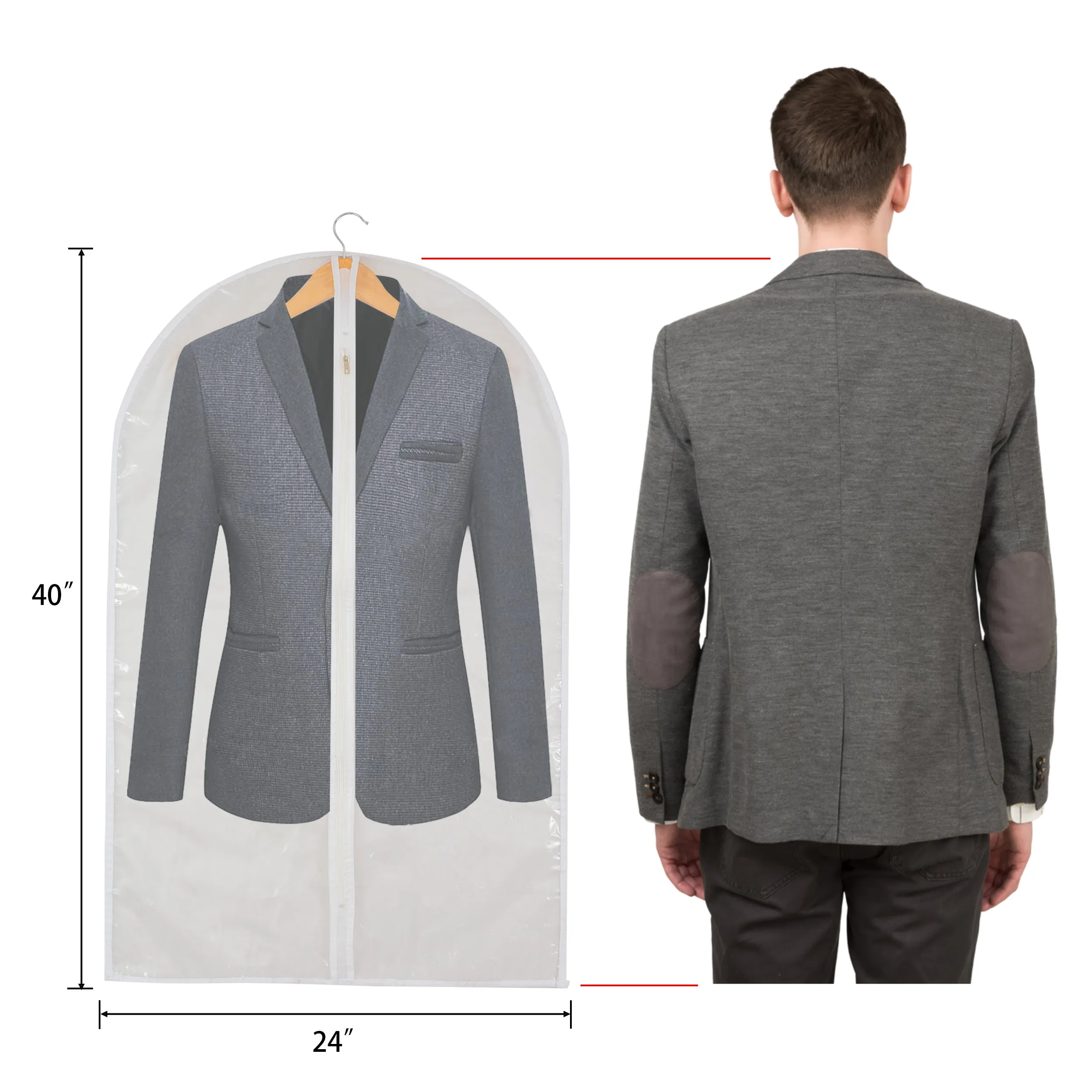 Clear Garment Bag Suit Bags for Closet Storage, Vinyl Garment Bags for Hanging Clothes, Coat Covers for Closet with Zipper and Plastic Garment Bags for Hanging Clothes - 24'' X 40''/6 Pack-12 Pack