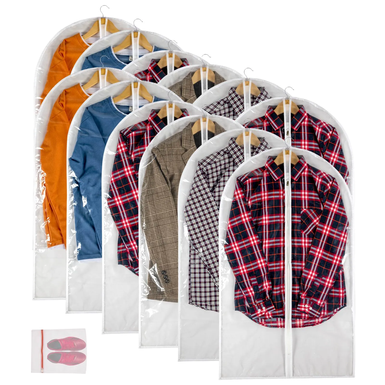 Clear Garment Bag Suit Bags for Closet Storage, Vinyl Garment Bags for Hanging Clothes, Coat Covers for Closet with Zipper and Plastic Garment Bags for Hanging Clothes - 24'' X 40''/6 Pack-12 Pack
