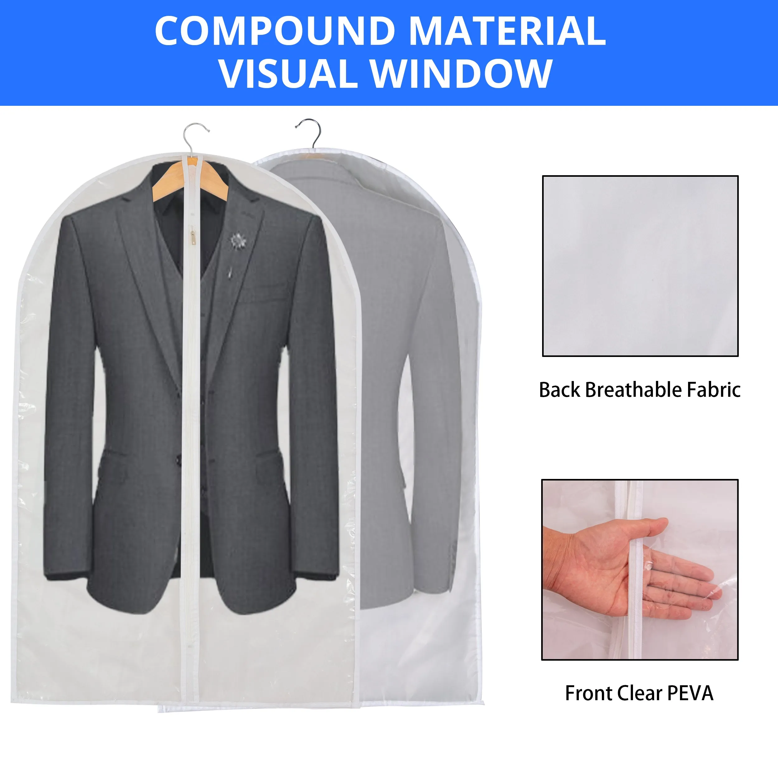 Clear Garment Bag Suit Bags for Closet Storage, Vinyl Garment Bags for Hanging Clothes, Coat Covers for Closet with Zipper and Plastic Garment Bags for Hanging Clothes - 24'' X 40''/6 Pack-12 Pack