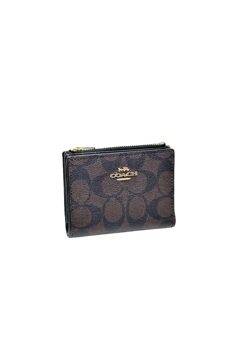 Coach Bifold Wallet Signature Canvas In Brown Black CM852