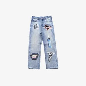 Collage Digital Print Denim Jeans