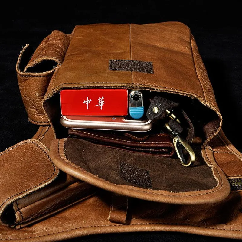 Cool Biker Mens Leather Drop Leg Bag Waist Bag Side Bag Belt Pouch Shoulder Bag for Men