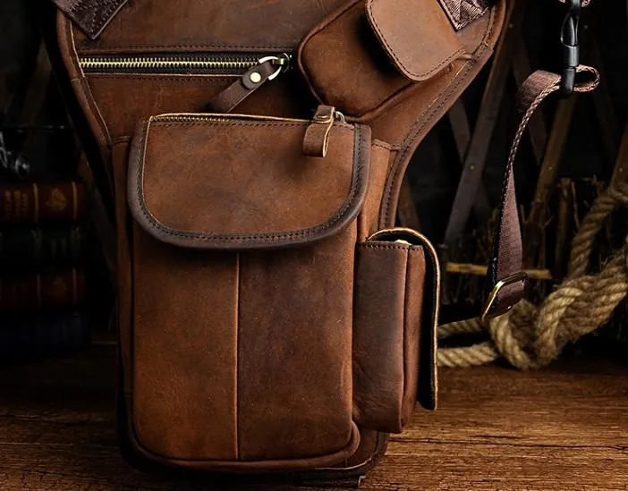 Cool Biker Mens Leather Drop Leg Bag Waist Bag Side Bag Belt Pouch Shoulder Bag for Men