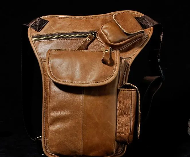 Cool Biker Mens Leather Drop Leg Bag Waist Bag Side Bag Belt Pouch Shoulder Bag for Men