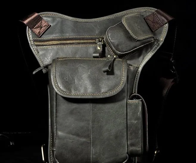 Cool Biker Mens Leather Drop Leg Bag Waist Bag Side Bag Belt Pouch Shoulder Bag for Men