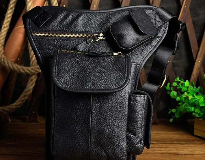Cool Biker Mens Leather Drop Leg Bag Waist Bag Side Bag Belt Pouch Shoulder Bag for Men