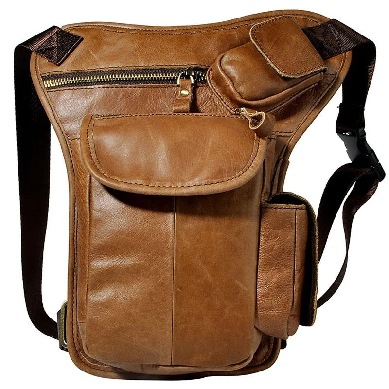 Cool Biker Mens Leather Drop Leg Bag Waist Bag Side Bag Belt Pouch Shoulder Bag for Men