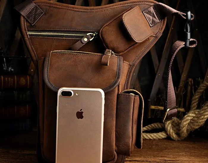 Cool Biker Mens Leather Drop Leg Bag Waist Bag Side Bag Belt Pouch Shoulder Bag for Men
