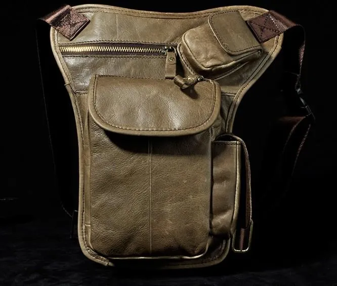Cool Biker Mens Leather Drop Leg Bag Waist Bag Side Bag Belt Pouch Shoulder Bag for Men