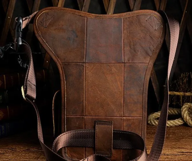 Cool Biker Mens Leather Drop Leg Bag Waist Bag Side Bag Belt Pouch Shoulder Bag for Men