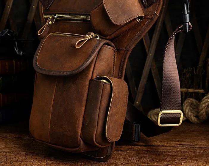Cool Biker Mens Leather Drop Leg Bag Waist Bag Side Bag Belt Pouch Shoulder Bag for Men