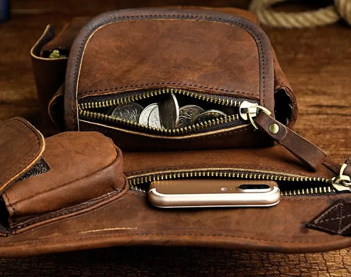 Cool Biker Mens Leather Drop Leg Bag Waist Bag Side Bag Belt Pouch Shoulder Bag for Men