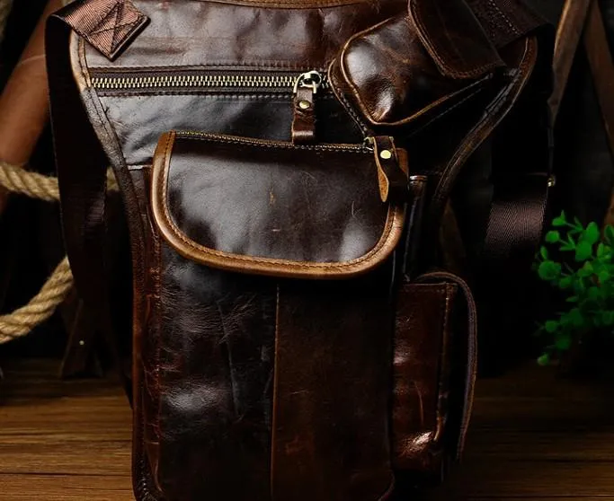 Cool Biker Mens Leather Drop Leg Bag Waist Bag Side Bag Belt Pouch Shoulder Bag for Men
