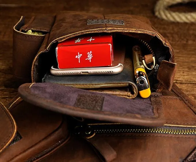 Cool Biker Mens Leather Drop Leg Bag Waist Bag Side Bag Belt Pouch Shoulder Bag for Men