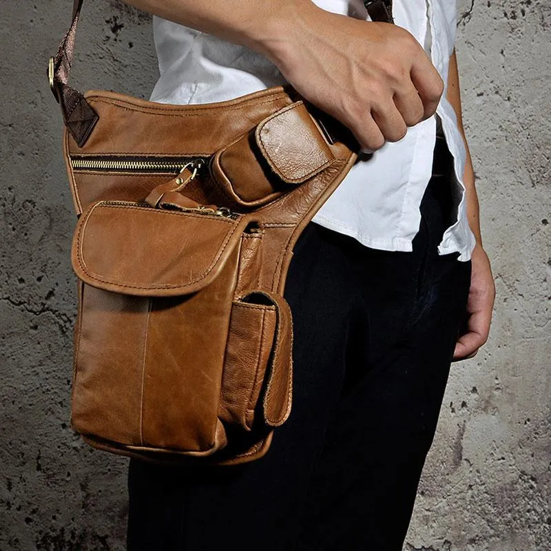 Cool Biker Mens Leather Drop Leg Bag Waist Bag Side Bag Belt Pouch Shoulder Bag for Men