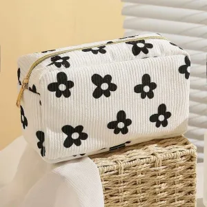 Cosmetic Bag Corduroy Black Florals