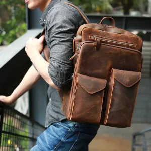 Crazy Horse Leather Backpack Durable Travel Backpack School Backpack