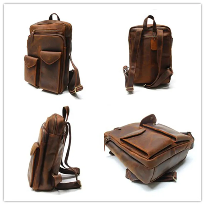 Crazy Horse Leather Backpack Durable Travel Backpack School Backpack