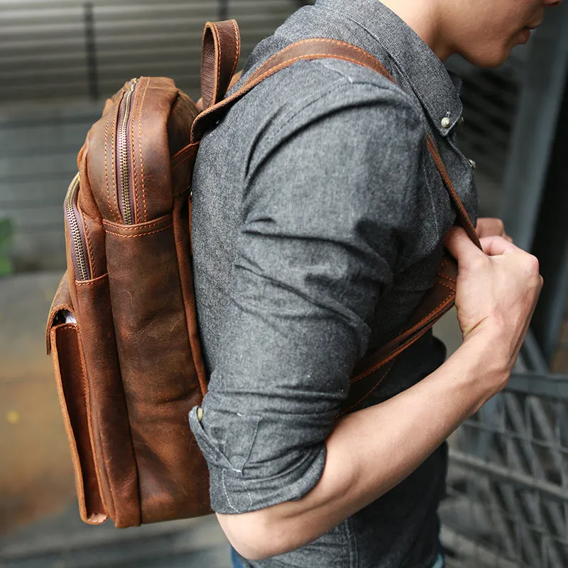 Crazy Horse Leather Backpack Durable Travel Backpack School Backpack