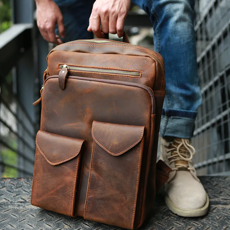 Crazy Horse Leather Backpack Durable Travel Backpack School Backpack