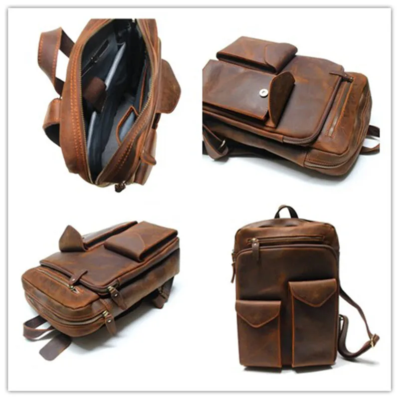 Crazy Horse Leather Backpack Durable Travel Backpack School Backpack