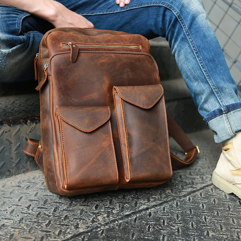 Crazy Horse Leather Backpack Durable Travel Backpack School Backpack