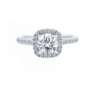 Cushion Diamond Halo Engagement Ring with Diamond Band for 1.00ctw Center
