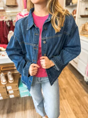 Dark Wash Patch Pocket Relaxed Fit Denim Jacket
