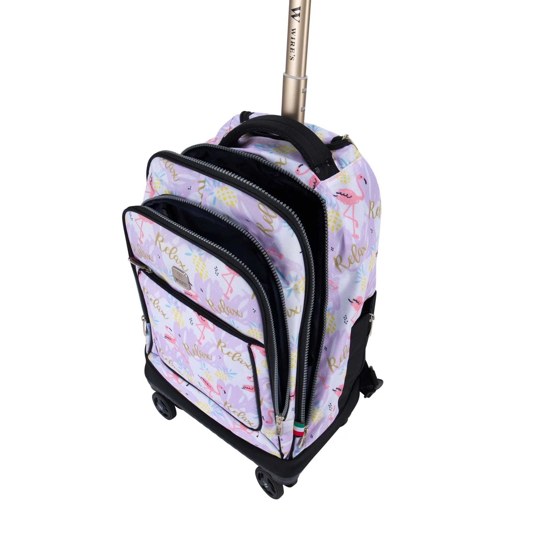 Flamingo 8-Wheels School Backpack Trolley Set (Lunch bag & Pencil Case)