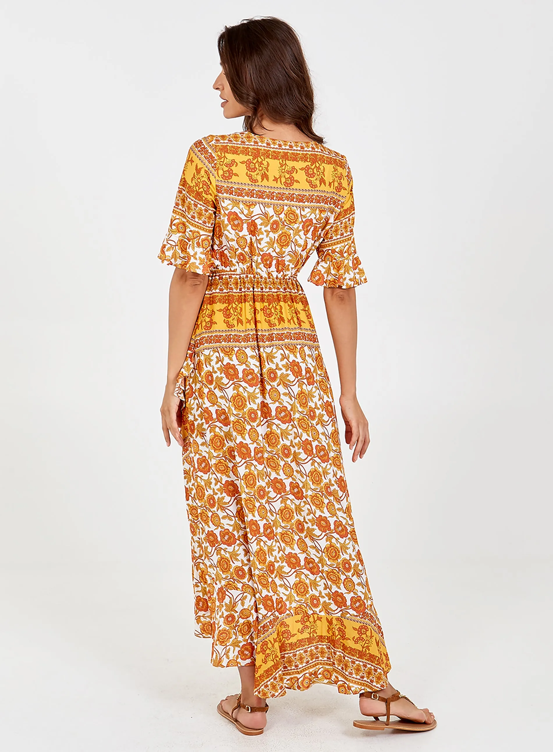 Floral Wrap Front Ruffle High Low Dress