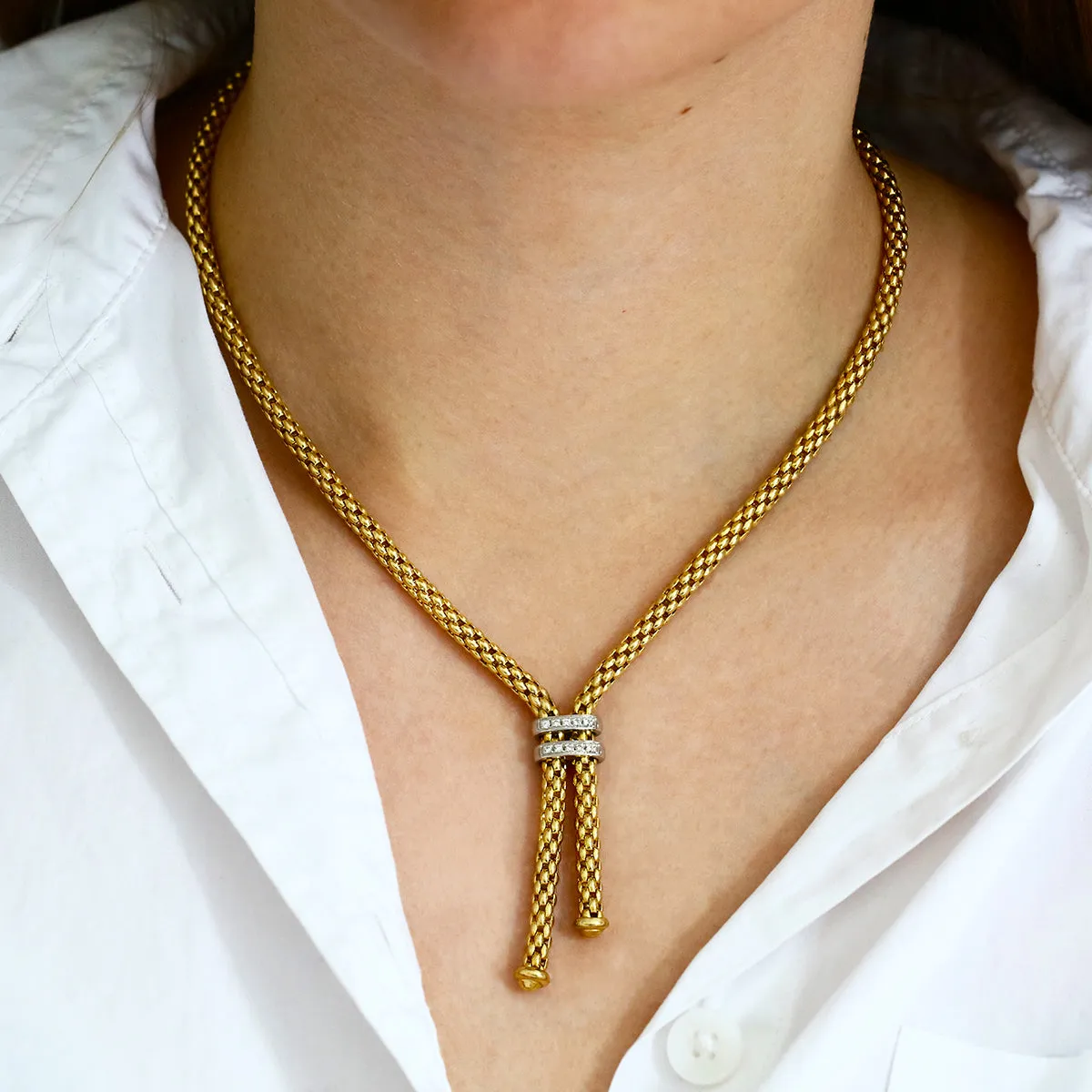 Fope 0.09ct Diamond 16.5" Maori Lariat Necklet | Pre-Loved Heavy Gold | 18K Yellow Gold