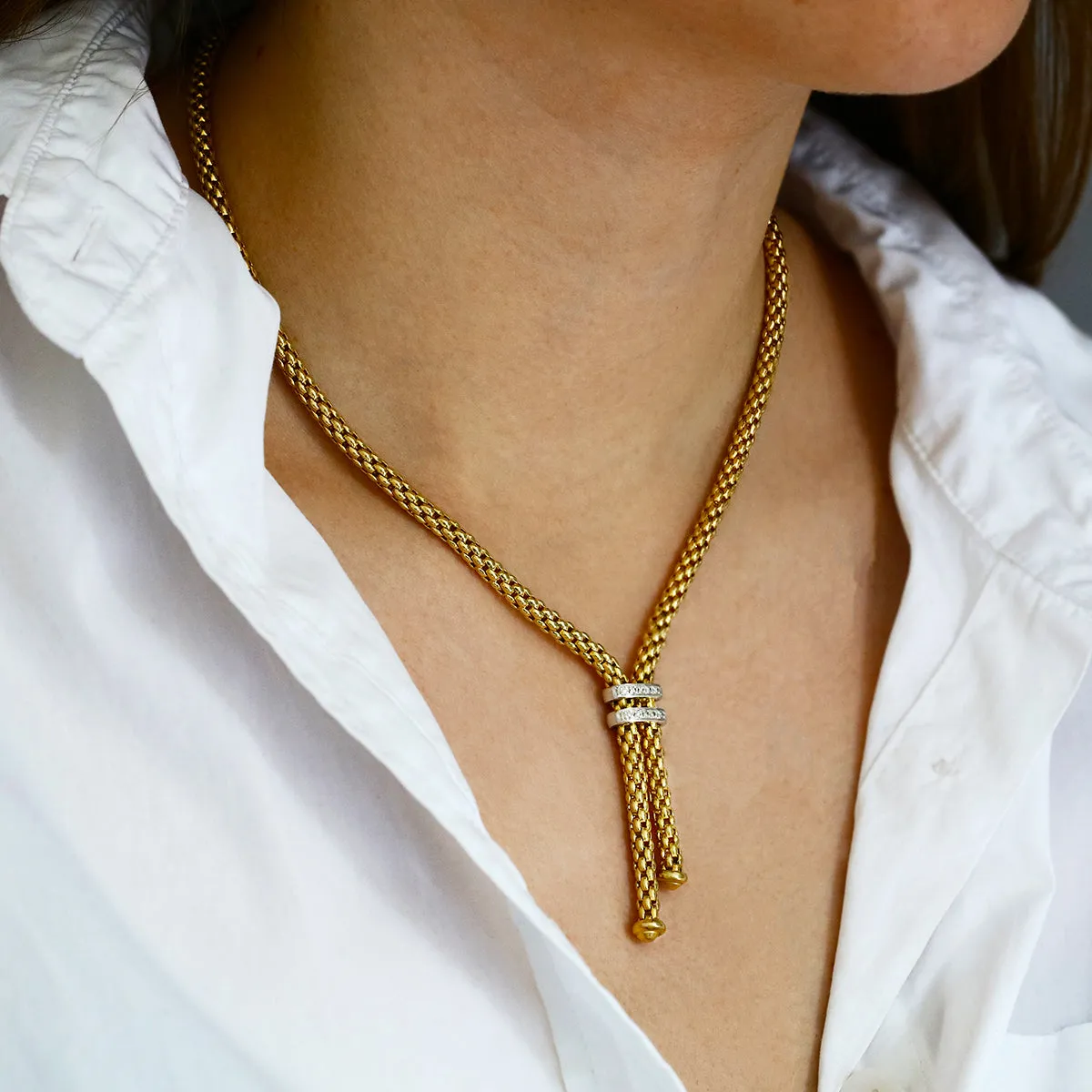Fope 0.09ct Diamond 16.5" Maori Lariat Necklet | Pre-Loved Heavy Gold | 18K Yellow Gold