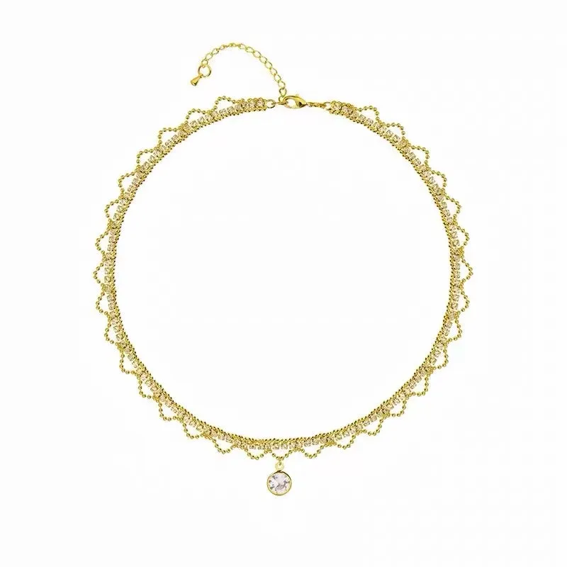 French Retro Style Pretty Lace Teardrop Crystal Chain Necklace