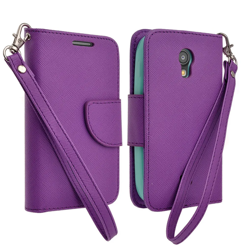 Galaxy Light Case, Wrist Strap Flip Folio [Kickstand Feature] Pu Leather Wallet Case with ID & Credit Card Slots - Purple